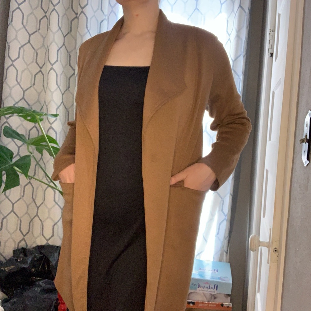 Tan Open Front Cardigan